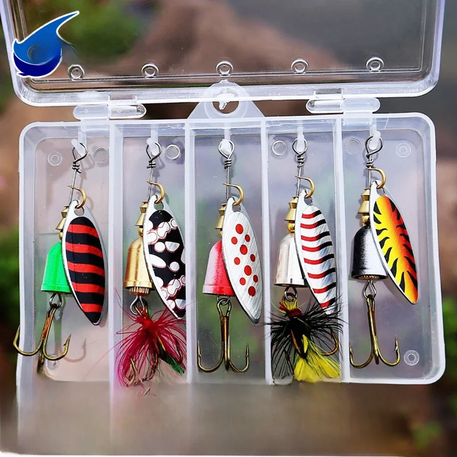 5 szt. Przynęta wędkarska Spinner, Bass Trout Salmon Hard Metal Spinner Baits Kit z pudełkami na sprzęt — zdjęcie 2