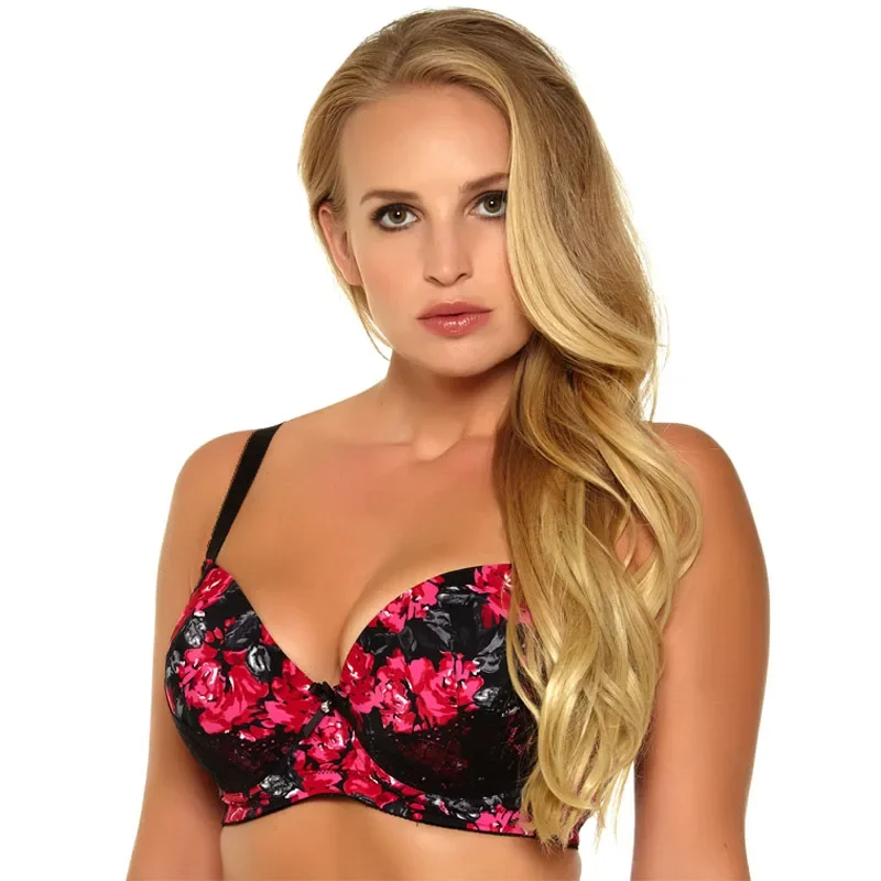 Bielizna damska biustonosz Bralette duże piersi Push Up Sexy koronki i drukowanie wysokiej bielizny 3/4 szklanki Plus rozmiar D-DD-DDD-E-F-G 32 - 46 — zdjęcie 2