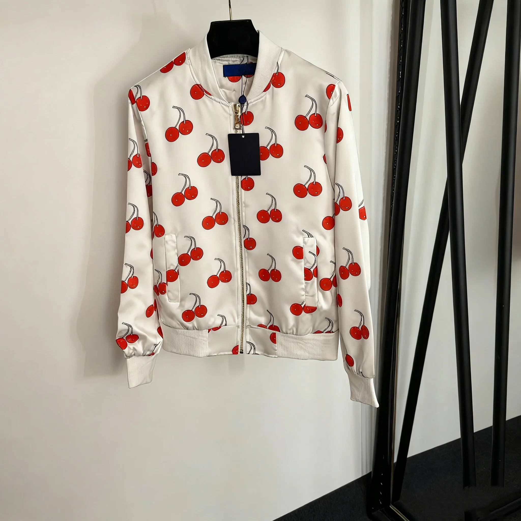 

Early Fall 2025 New Women's Cherry Print Long-sleeved Jacket Zipper Jacket