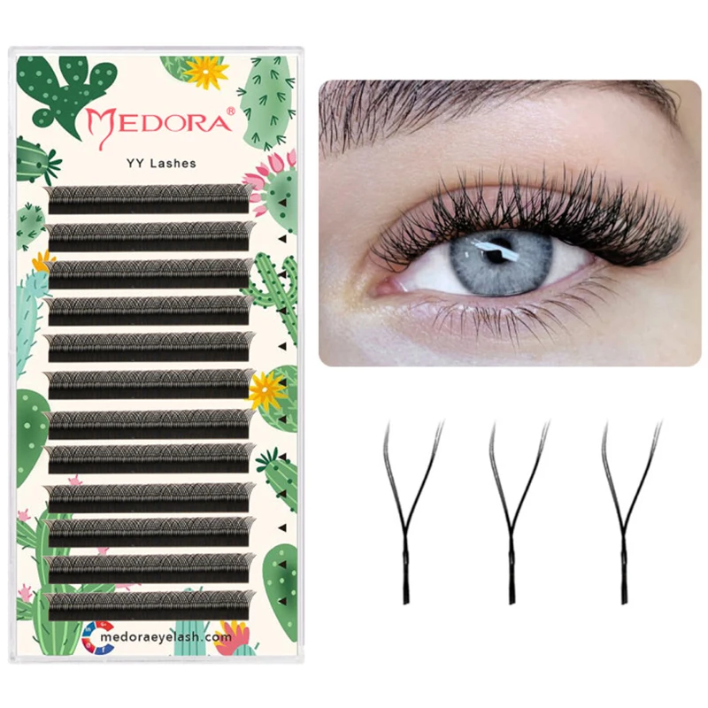 MEDORA Y Shape Eyelash C/D Curl 0.07mm Thickness 8-15mm MIX Long Lasting Easy Application Lashes Premade Fans Matte Black Lashes