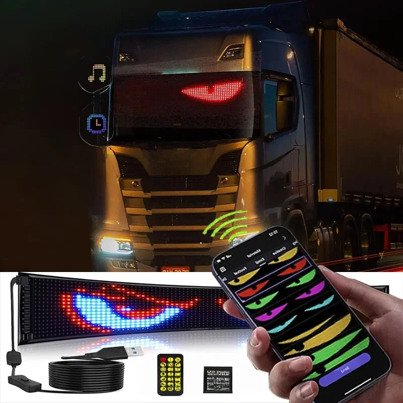 Led Eyes For Truck Led Matrix Panel RGB LED Car Panel DIY Programmable Bluetooth App Control Scrolling  Light