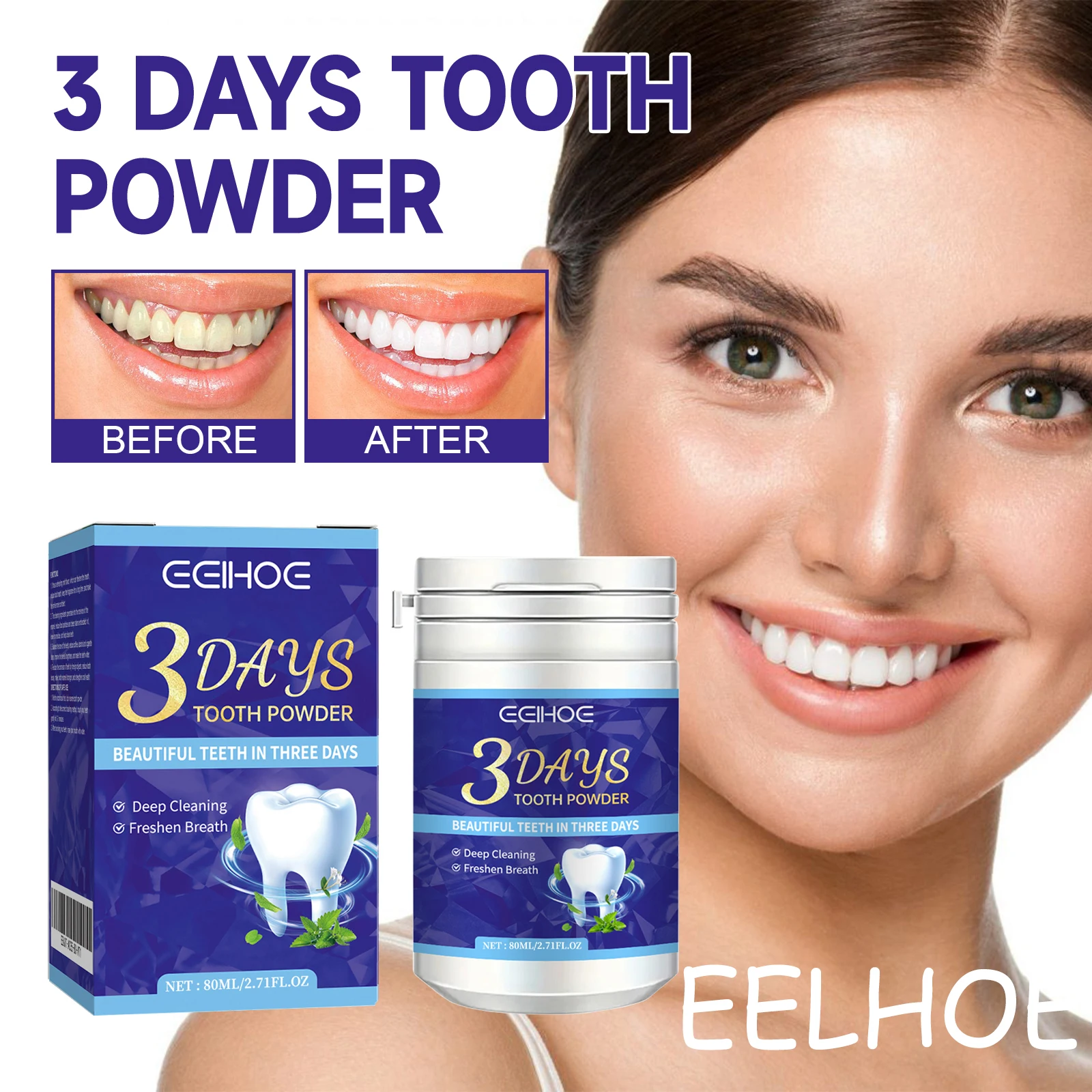 

EELHOE Whitening Tooth Powder Remove Yellow Stains Reduce Plaque and Tartar Eliminates Bad Breath Refresh Teeth Whitening Powder