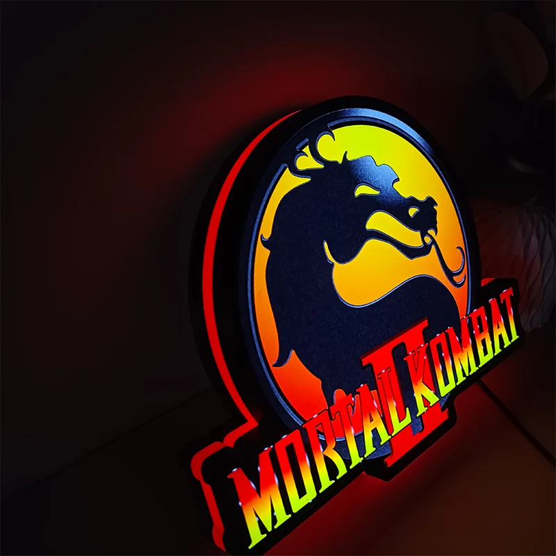 Imagem -02 - Personalizado Incrível Jogo Led Night Light Box Mortal Kombat Logotipo 3d Impressão Desktop Lightbox Decoração da Parede Melhor Presente