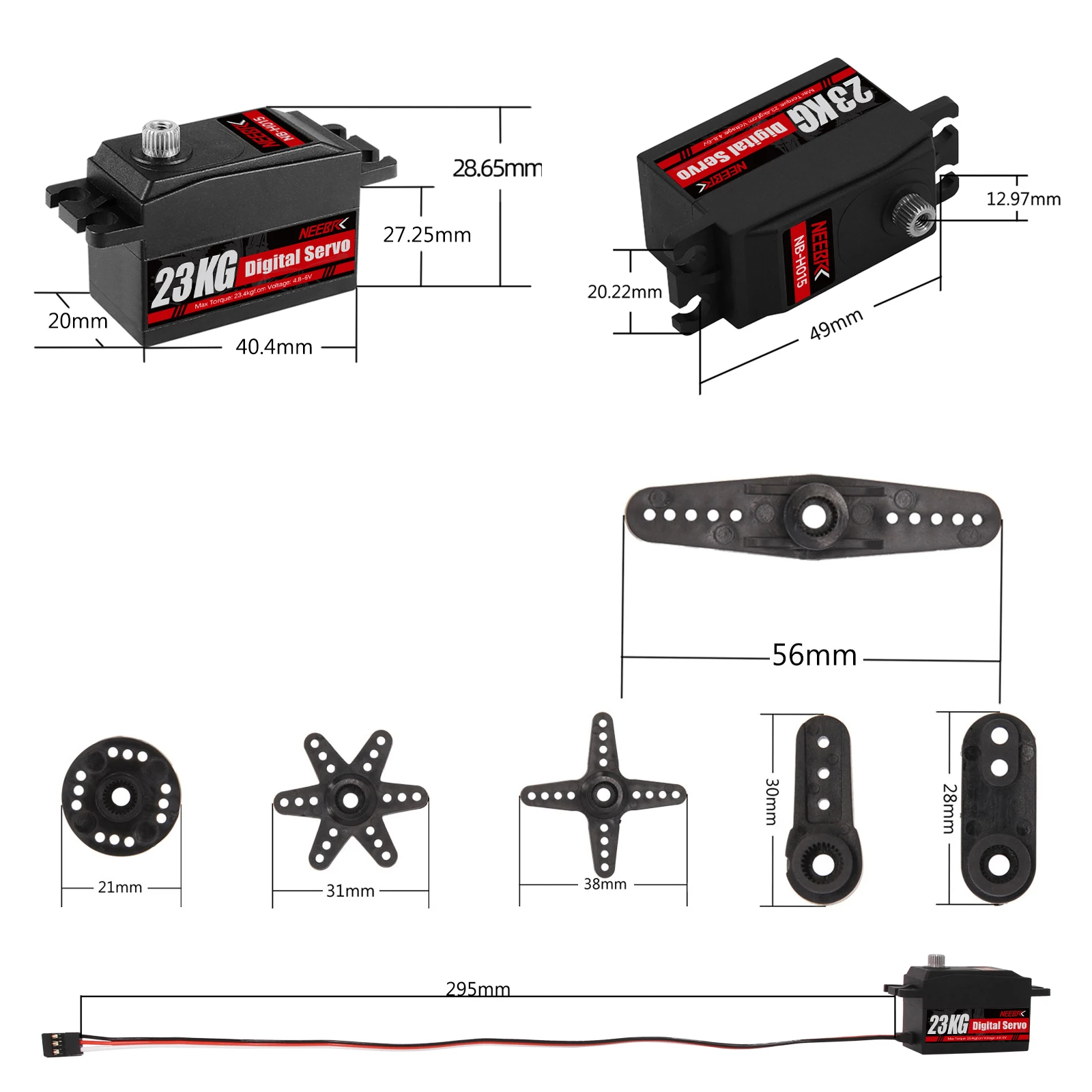 NEEBRC-Servo Digital de bajo perfil, engranaje de Metal de gran Torque estándar de cuerpo corto para coche teledirigido 1/8 1/10, Robot Axial Scx10 Crawler, 23KG