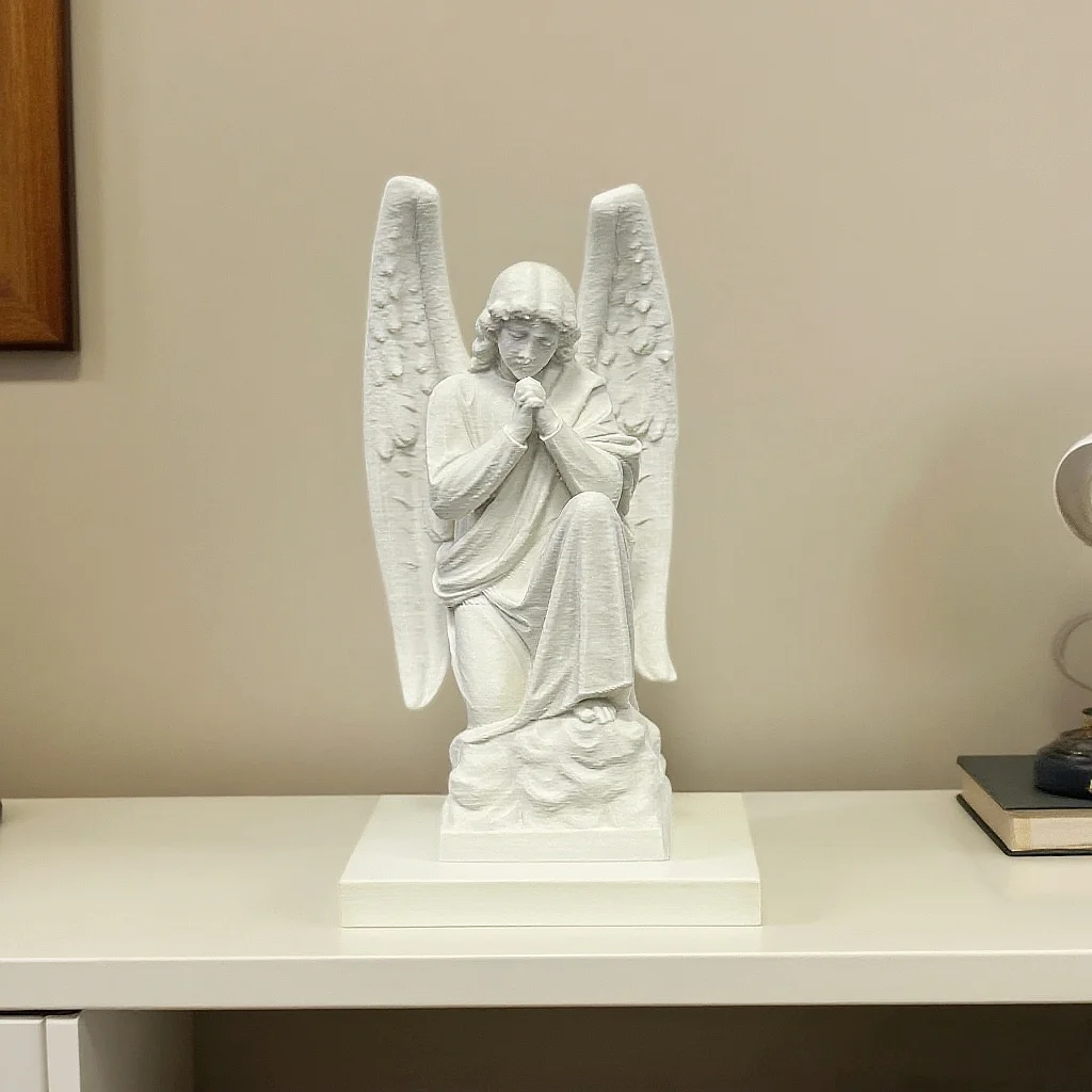 Kneeling Praying Angel Statue, White Guardian Angel Sculpture, Religious Home Decor for Living Room, Spiritual Gift for Believer