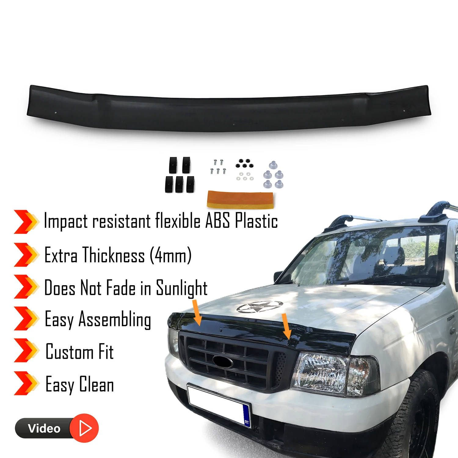 Hood Deflector Guard for Ford Ranger (2002-2006) Bug Shield Bonnet Protector / 4 mm thickness and ultra-durable material