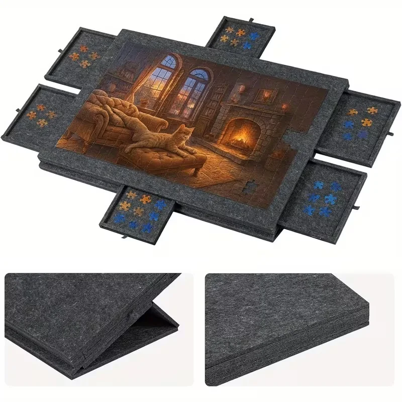 1 ensemble de plateforme de puzzle décorative 6-en-1 en tissu feutre, 1000 pièces, avec 6 tiroirs de tri pour rangement domestique