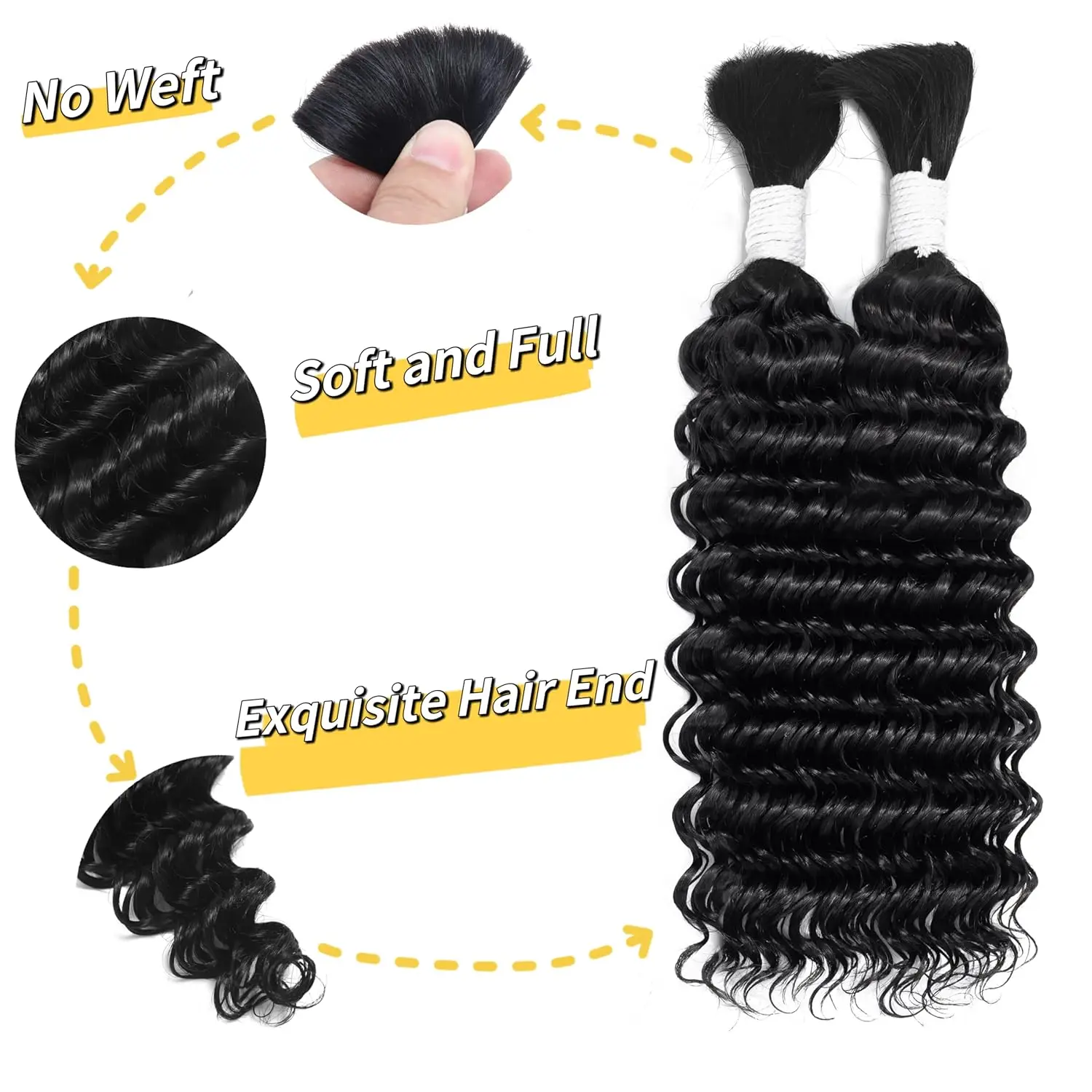 Deep Wave Bulk Human Hair for Braiding No Weft 100% Unprocessed Brazilian Virgin Hair for Boho Braids Wet and Wavy Human Hair