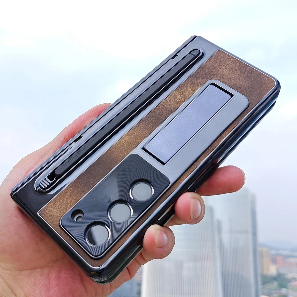 Skórzany uchwyt na długopis z etui na rysik do Samsung Galaxy Z Fold7 6 5 4 Szklana osłona zawiasu ekranu do Z Fold 6 Slim — zdjęcie produktu 7