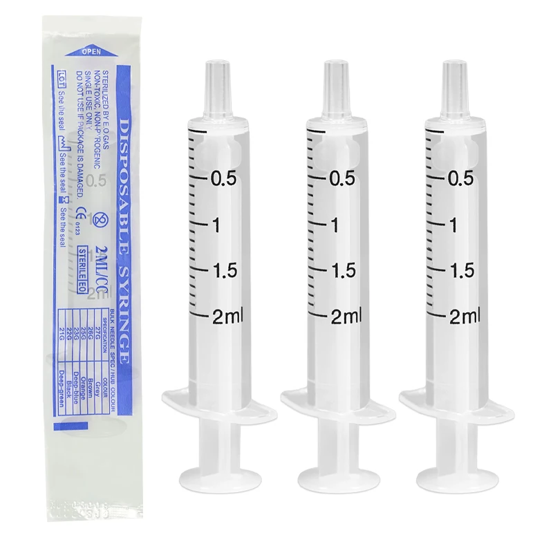 2ml Disposable Plastic 2-part Dispensing Syringe Without Rubber, for Laboratory Use 100pcs/pk