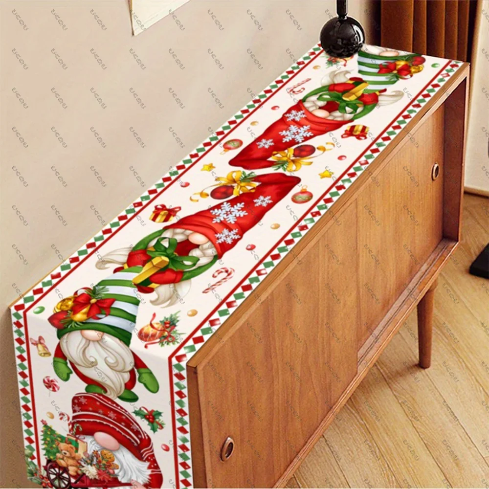 Gnome Style Christmas Table Runner Bohemian Holiday Decorative Tablecloth Flag Family Party Rectangular Kitchen Santa Claus Gift