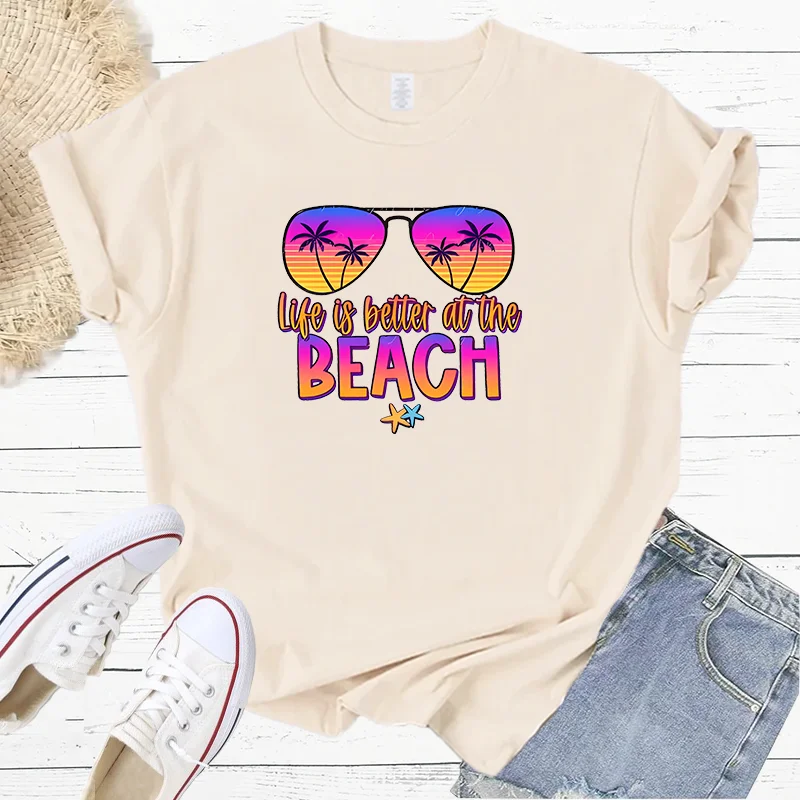 Summer Life Is Better At The Beach Fashion Sports Women's T-Shirt Harajuku Graphic Clothing Women's Top,Drop Ship