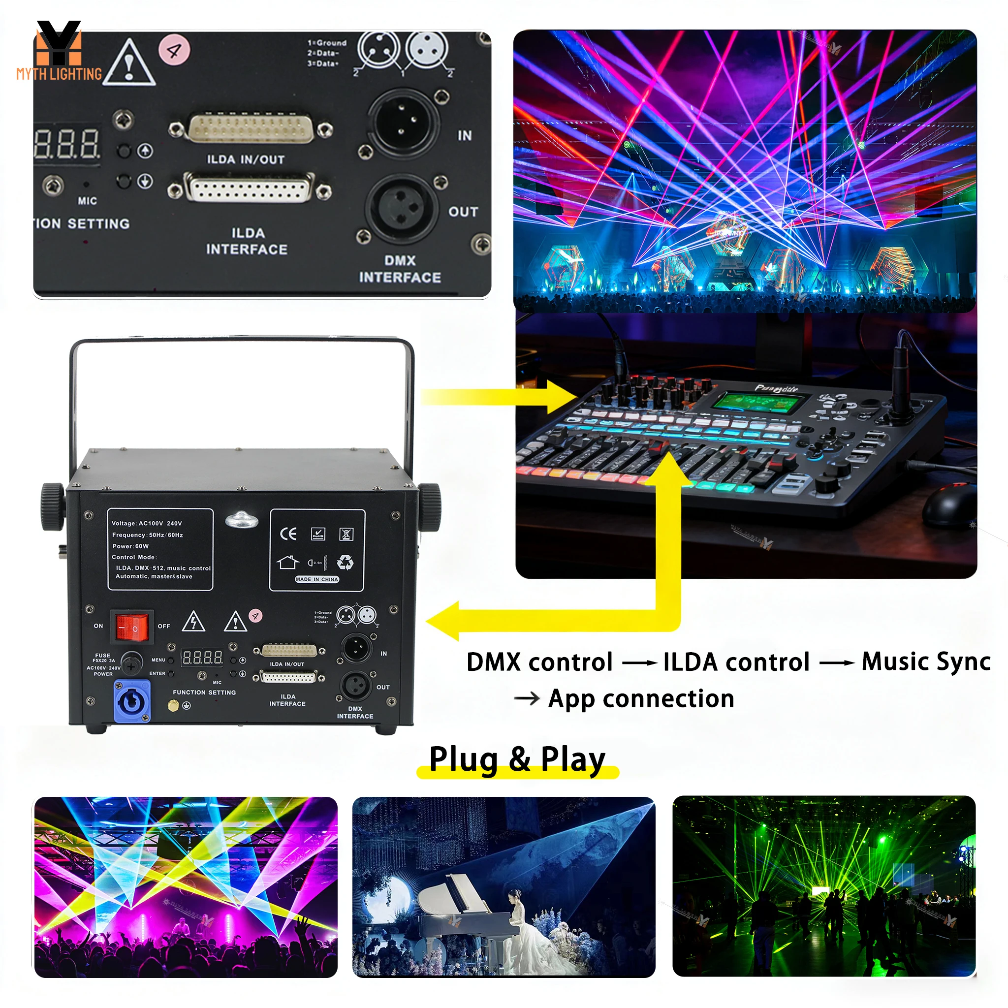 Party Lights for Wedding Disco Ball Laser Home Small Stage Lights with DMX512 Controller and Smoke Machine