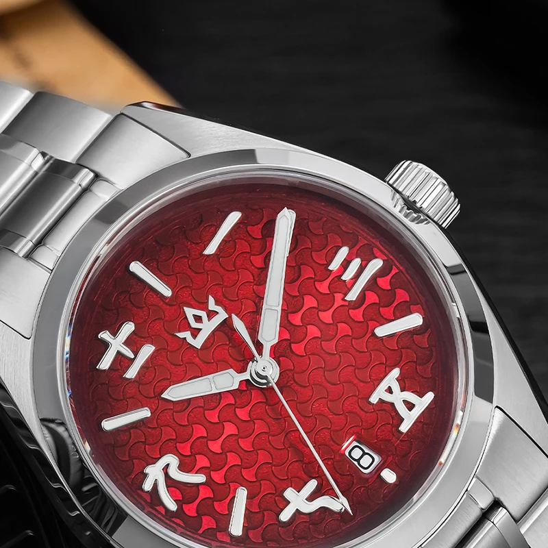 AddiesKin K011 Men's Luxury Automatic Watch 3D Chinese Seal Script Hour Markers Ingot Pattern Dial Miyota 9015 Sapphire Crystal