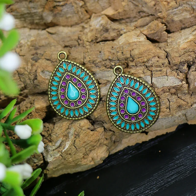 10Pcs/Lot Bohemian Jewelry Pendant Drop Flower Jewelry Accessories Enamel Metal DIY Making Charm Earrings Materials