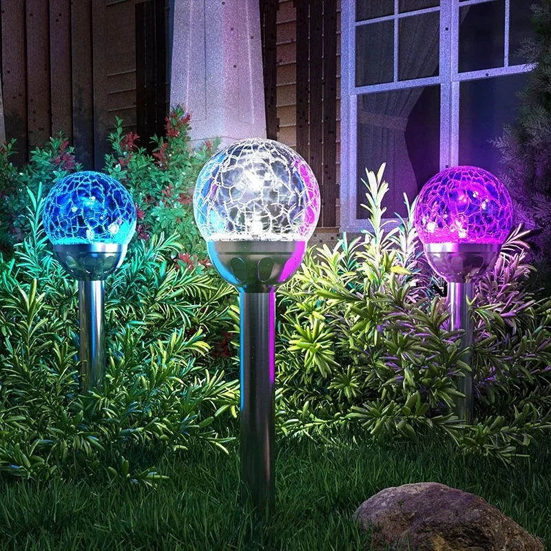 2PCS Cracked Glass Solar Globe Lights Outdoor Waterproof LED Colored Decorative Lamp for Garden Backyard Pathway Lawn Home Decor