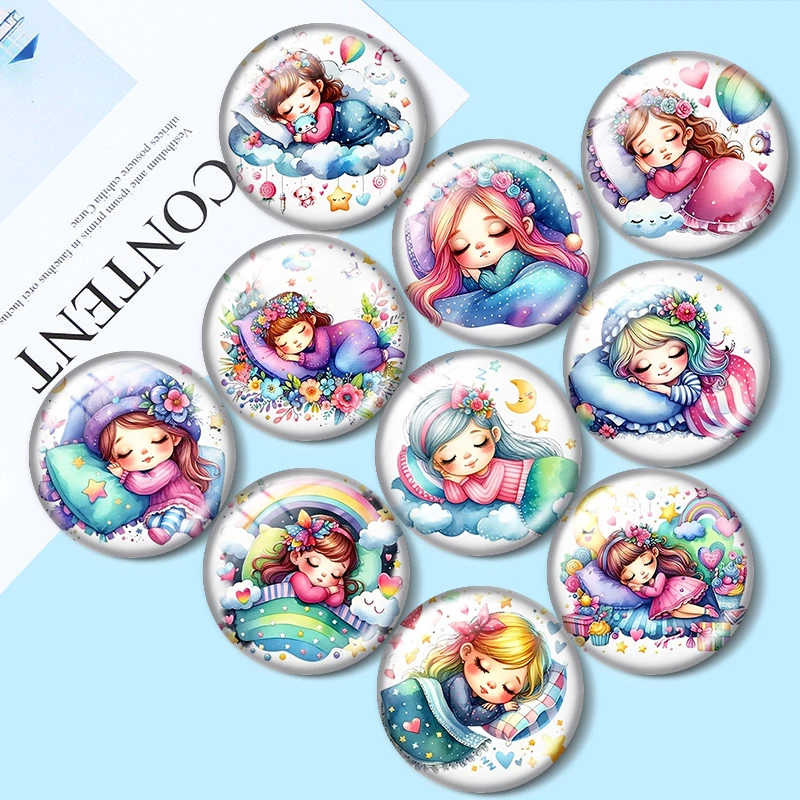 Sweet Dream Cute Girl Sleep 12/18/20/25mm glass cabochon  bracelet pendant rings for jewelry demo earrings back Making findings