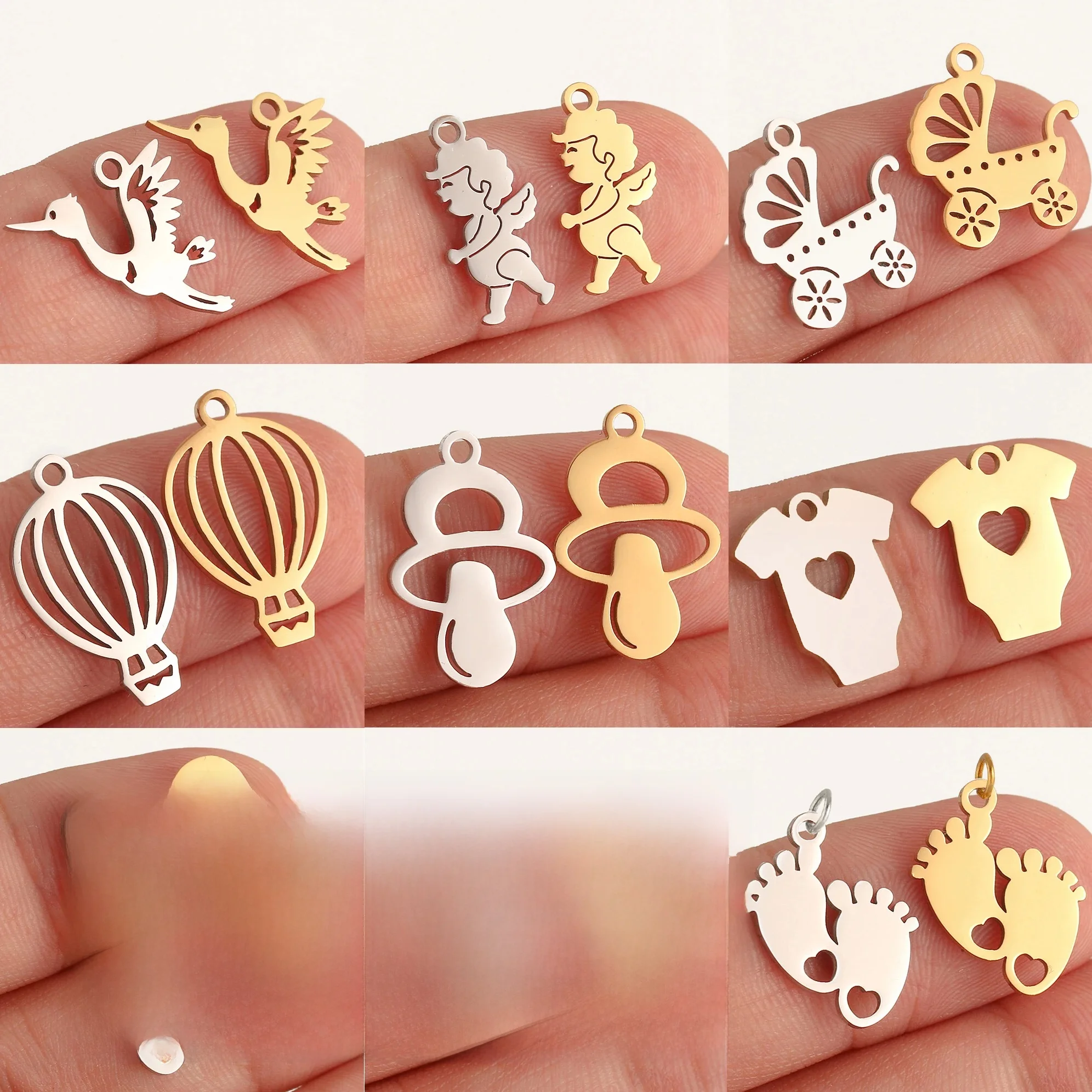 5 sztuk ślad dziecka/serce/balon na gorące powietrze Charms ze stali nierdzewnej DIY miłość wisiorki bezcieniowe tworzenie biżuterii na naszyjnik kolczyk — zdjęcie 2