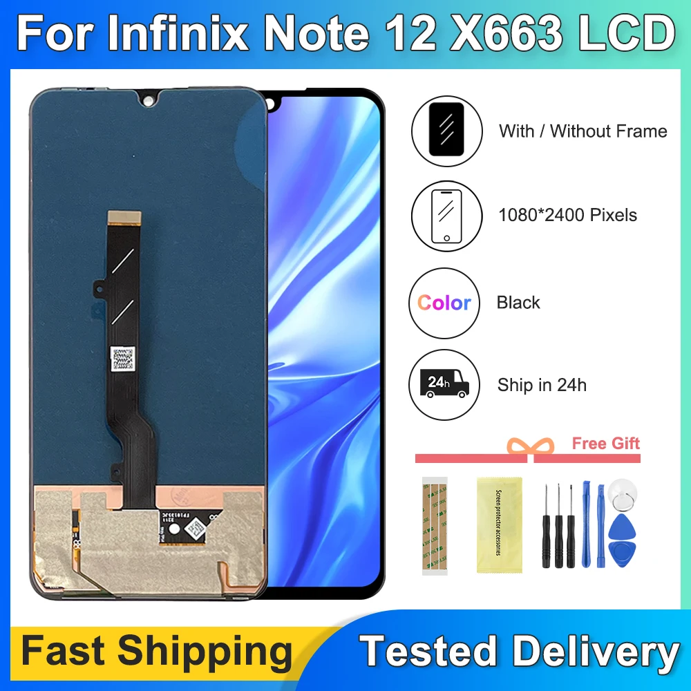 

6,7 "Протестировано для Infinix Note 12 LCD X663, X663C, X663D дисплей кодирующий преобразователь сенсорного экрана в сборе Замена для дисплея Note 12