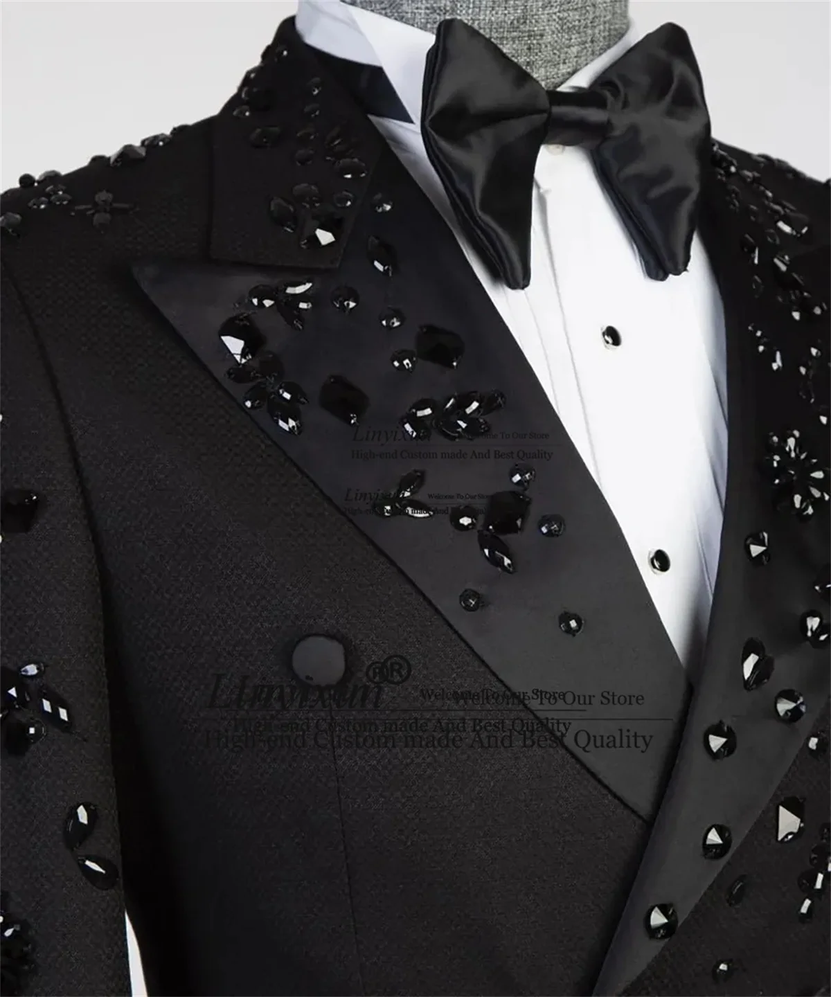 Luxury Metal Embellished Tuxedos Men Suits Notch Lapel Groom Wedding Prom Blazers Pants 2 Pieces Sets Terno Masculino Completo