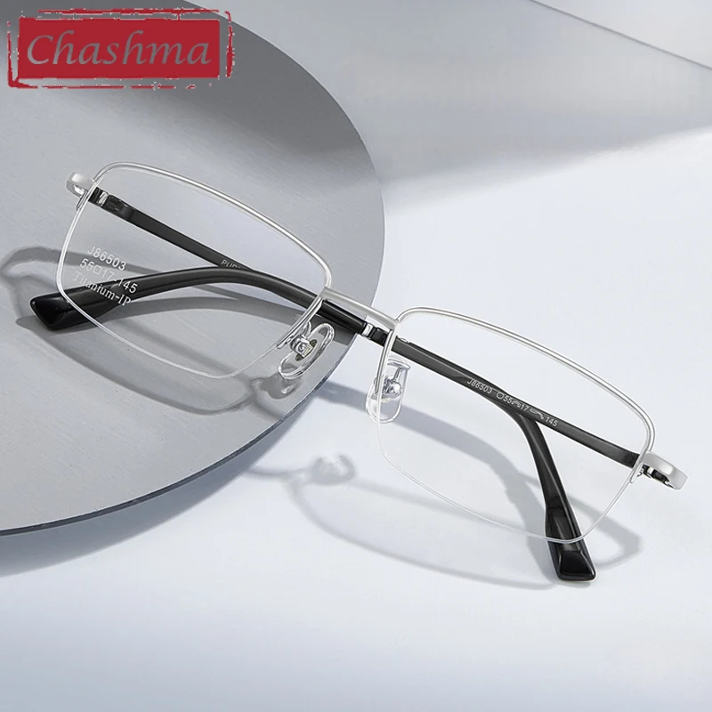

Chashma Prescription Glasses Pure Titanium Men Light High Quality Half Eyewear Eyeglasses Frames for Progressive Recipe Lenses