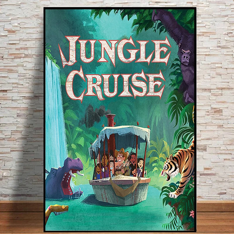 Disney Back Side of Water Skipper Boat Hippo Tiger Snake Canvas Painting Wall Art Disneyland Jungle Cruise Attraction Poster