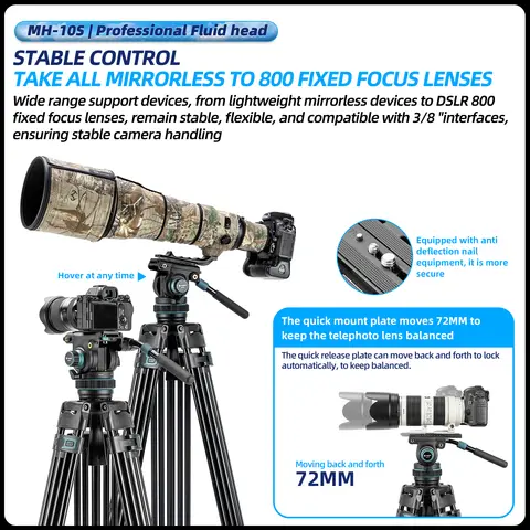 Fotopro Video Fluid Head Drag Pan Panoramic Tripod Head with Quick Release Plate Max Load 10kg for Cameras Camcorders MH-10S