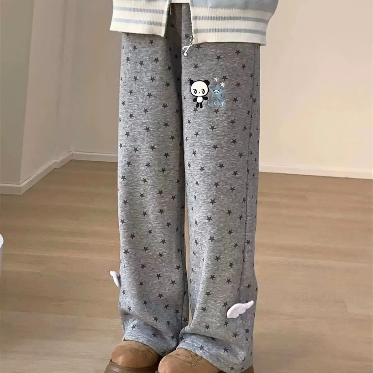 Vintage Y2K Streetwear Japanese Harajuku 2000s Korean Fashion Pants High Street Women Panda Long Trousers Flare Pants Girls