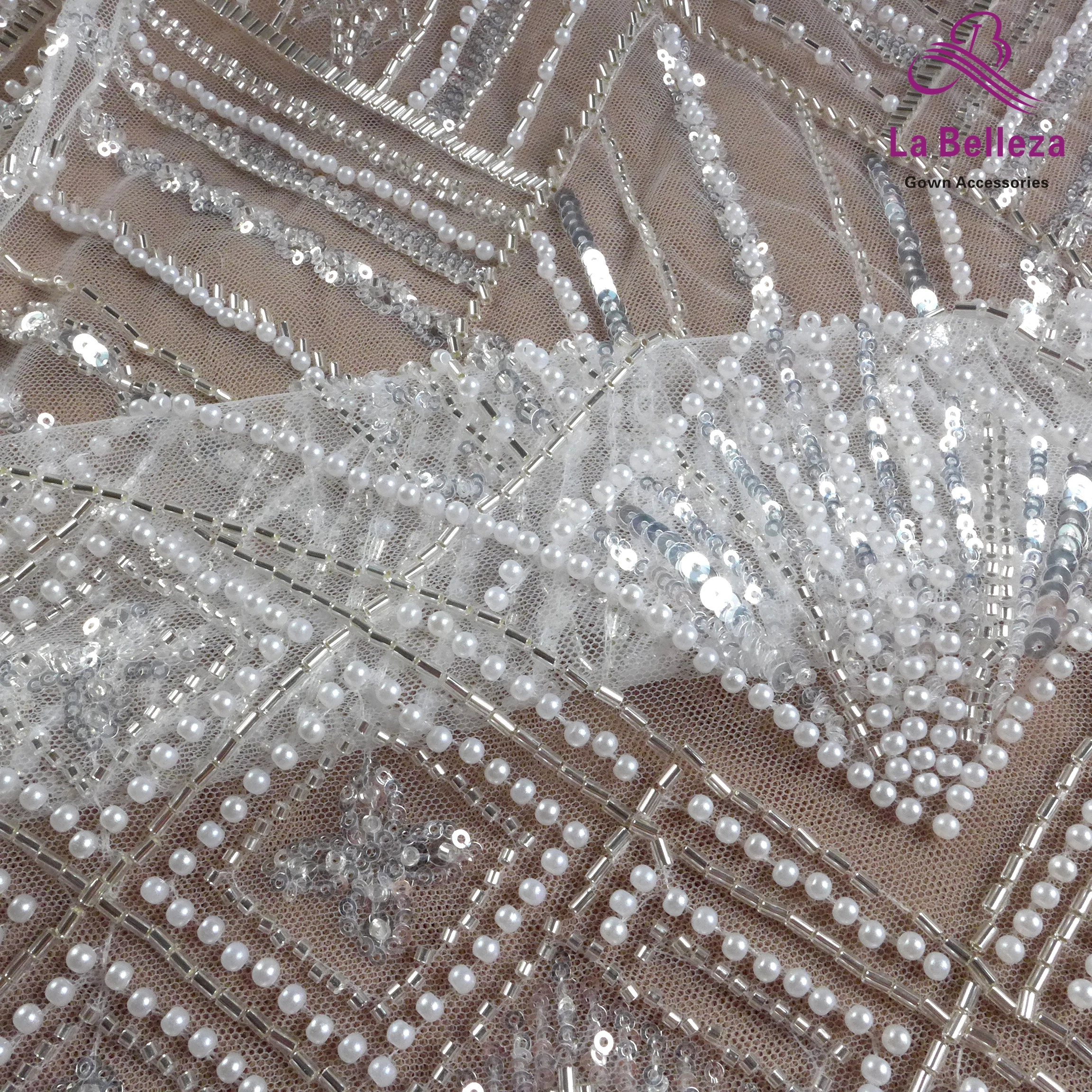 La Belleza new wedding Pink ace fabric ,silver white pearls beaded sequins lace,wonderful patterns gowns lace 1 yard