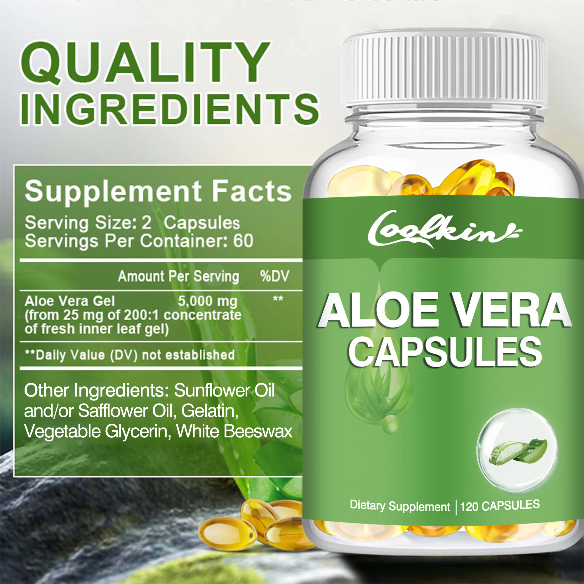 Aloe Vera Extract Capsules - Burn Fat, Cleanse The Intestines, Promote Digestion and Metabolism - 120 Capsules