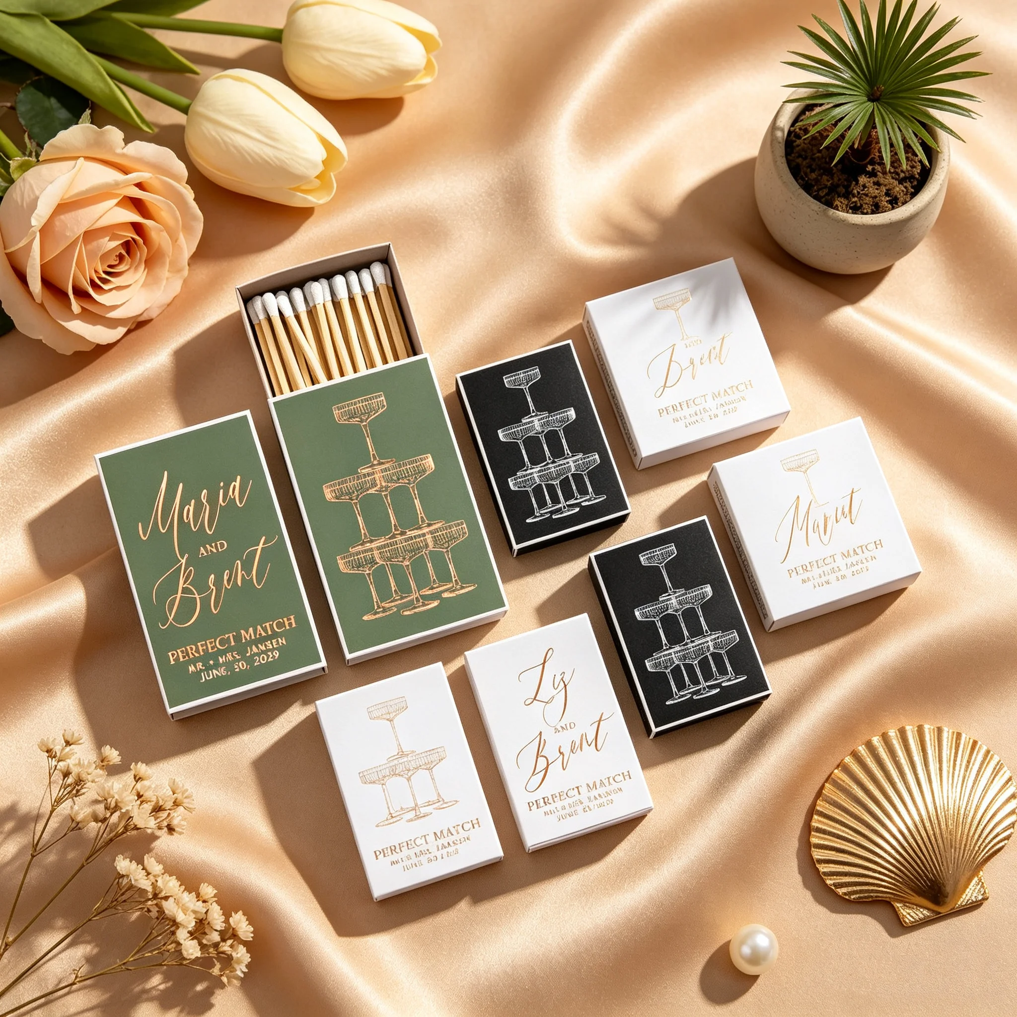 Champagne Tower Set - カスタムウェディングマッチブック 50個セット - ウェディングギフト - シャンパンタワー
