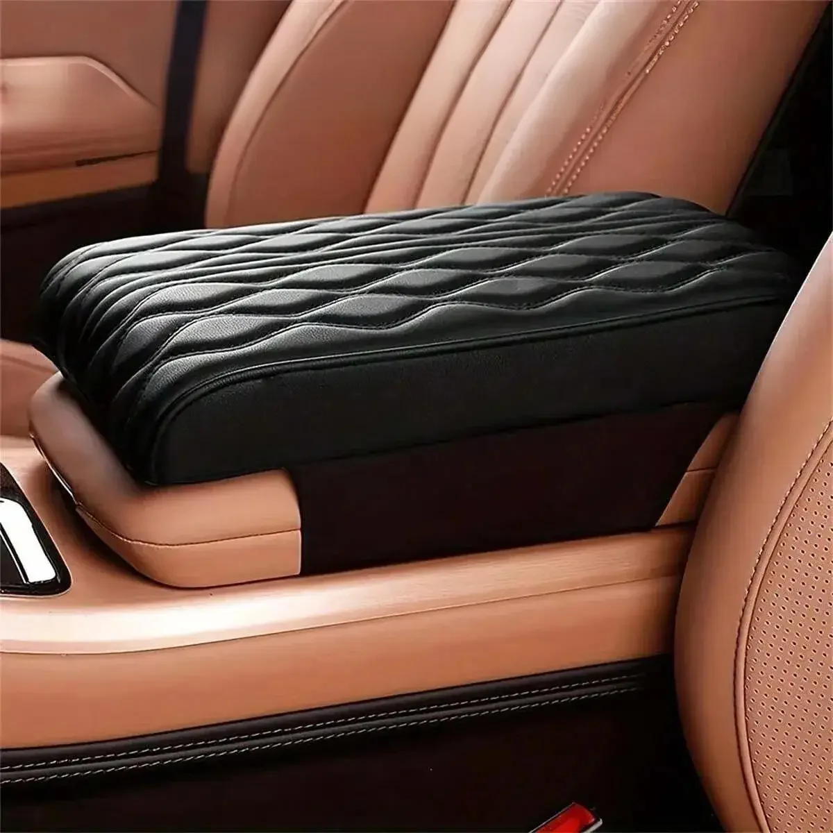 Wave Embroider PU Leather Car Armrest Mat Center Console Arm Rest Protection Cushion Auto Armrests Storage Box Cover Pad