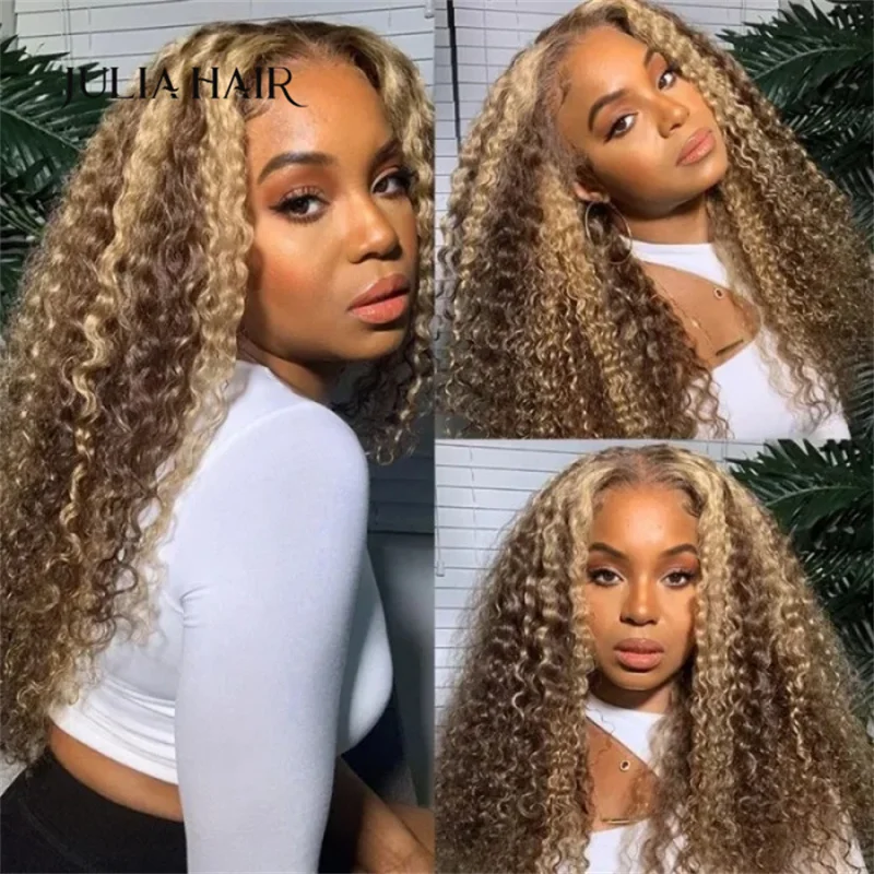 Julia Hair Wear Go Pre Cut 6x4.5 Lace Closure Blond Highlight Jerry Curly Quick & Easy Glueless With Breathable Cap Air Wig