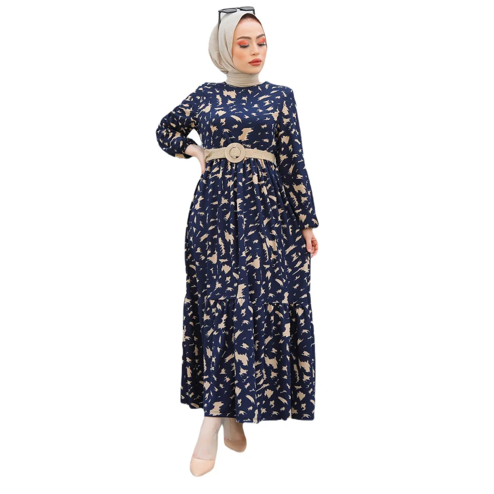 Muslim Long Women Dress Abaya Four Seasons Ruffled Gathered Waist Turkish Turkey Sets Fashion Hijab Islamic Tunic 2023 Casual Jilbab Ramadan Stylish Black Navy Blue Mink Fashion Aesthetic Beauty Long Useful Flexible