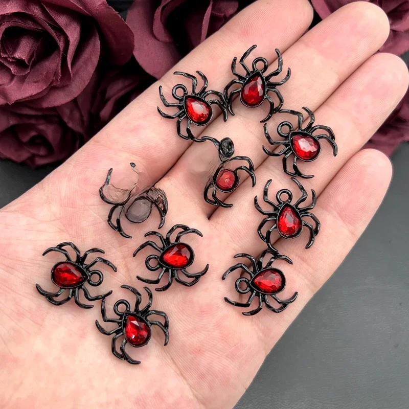10 sztuk krwisty czerwony pająk wisiorek gotycki wisiorek tarantula, Wiccan, Witchy, przerażający uroczy, Halloween, ręcznie robione akcesoria jubilerskie — zdjęcie 2