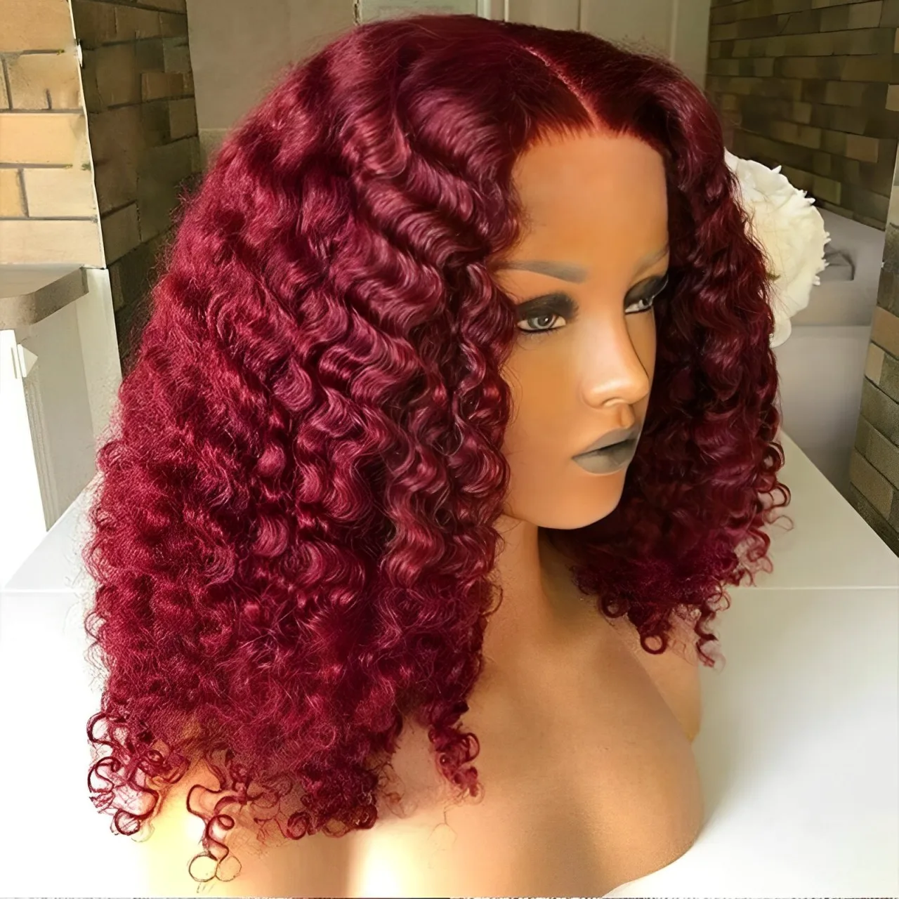 99j borgonha curto encaracolado bob peruca de cabelo humano 13x4 laço borgonha perucas dianteiras do laço cabelo humano pré arrancado 200% densidade vermelho onda profunda