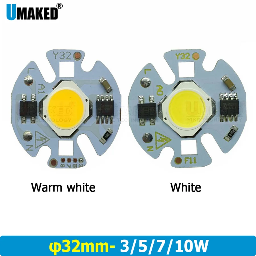 3/5/7/9W 32mm LED COB Lamp Integrated High Power Light AC220V Lamps With Smart IC Driver Spotlight White / Warm White LED Lights