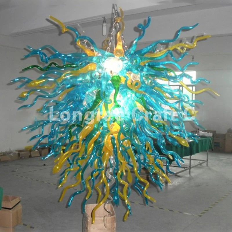 LONGREE Aque Blue Yellow Handmade Blown Glass Chandelier Indoor Home Lighting Fixtures