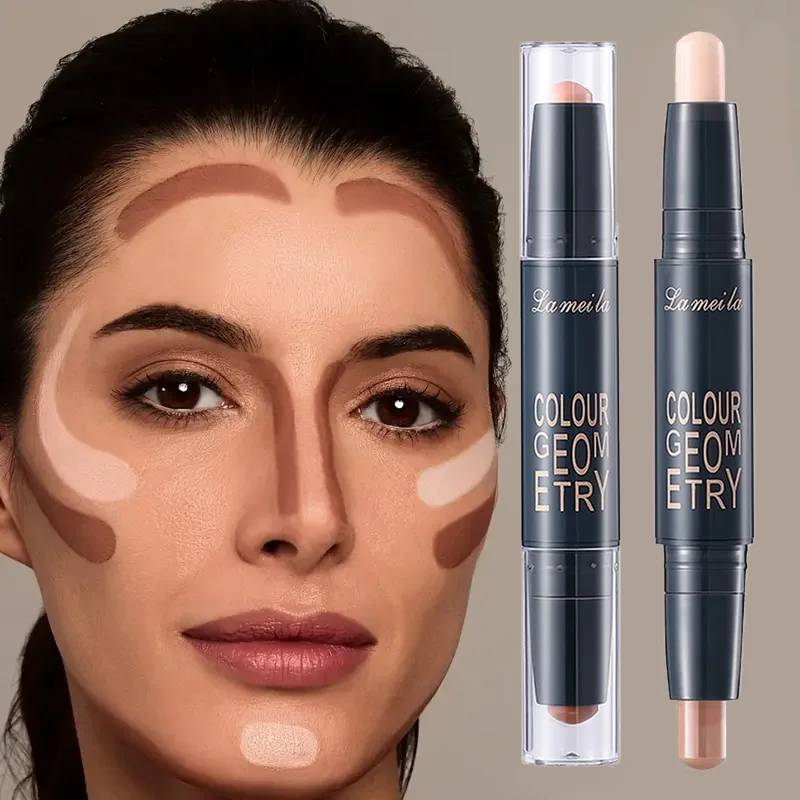 عصا كفاف مزدوجة الأطراف، تحديد، إخفاء، تسليط الضوء على، تفتيح، مكياج مقاوم للماء وطويل الأمد