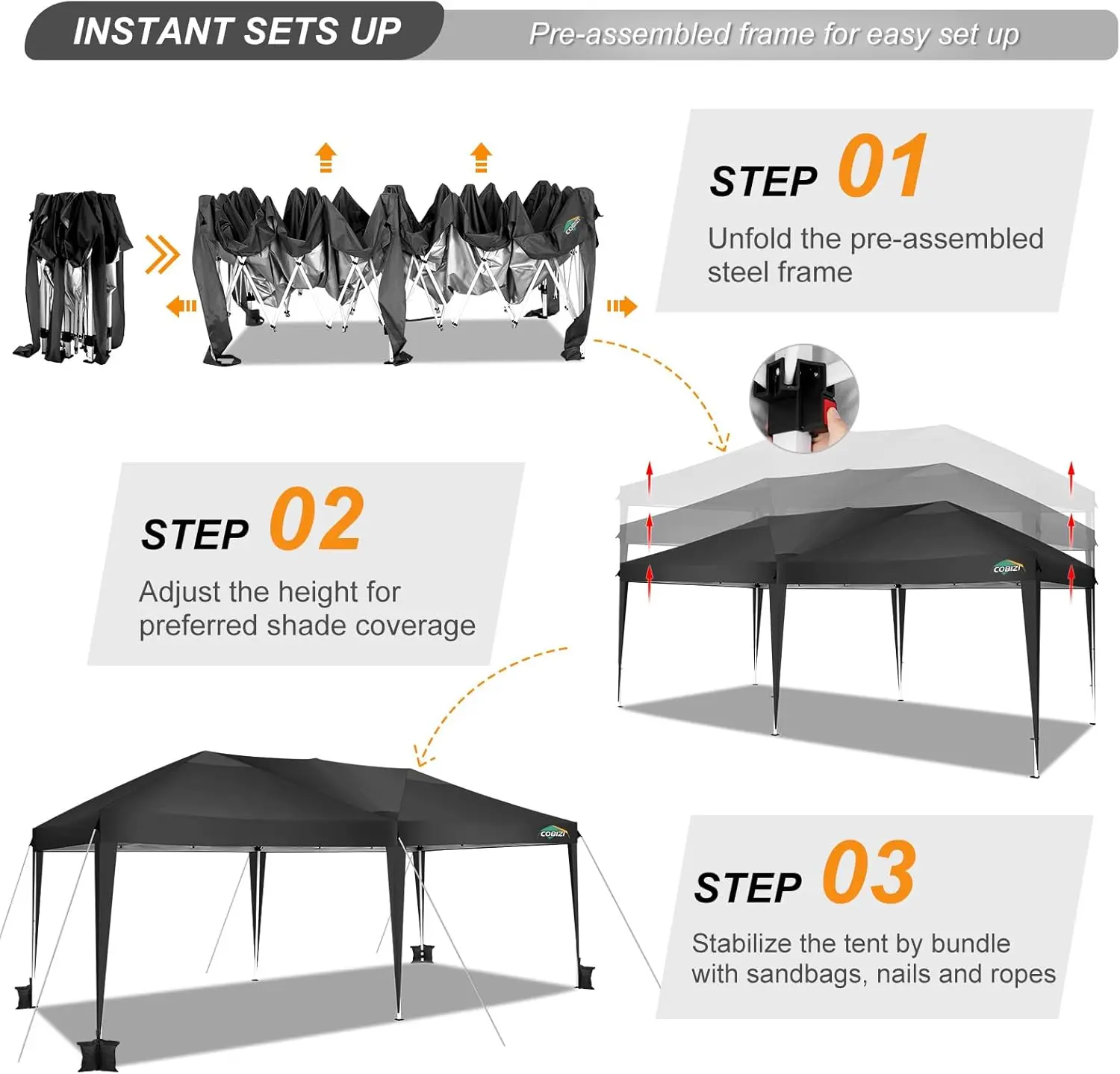 خيمة بمظلة منبثقة 10 × 20 قدم بدون جدران جانبية قابلة للإزالة، خيمة واحدة للحفلات الخارجية مقاومة للماء مع فتحة تهوية #4
