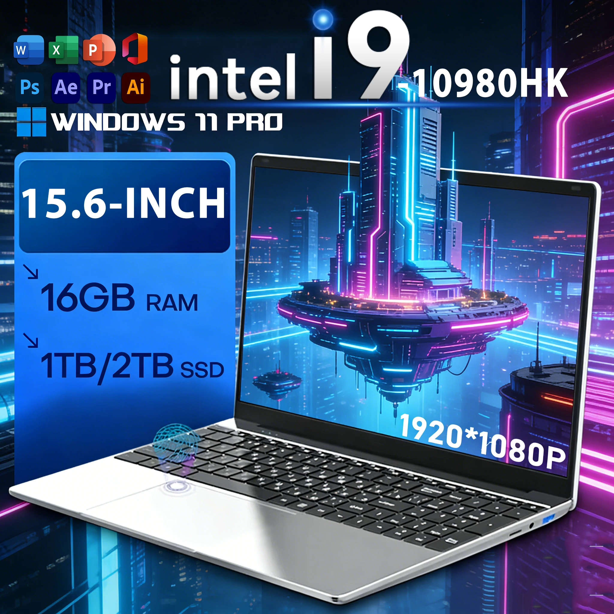 Ordinateurs portables 15,6 pouces Intel Core i9-10980HK 16 Go de RAM 1 To SSD Ordinateur portable de jeu 1920*1080 Ordinateur pour le bureau, les études et la maison Windows 11