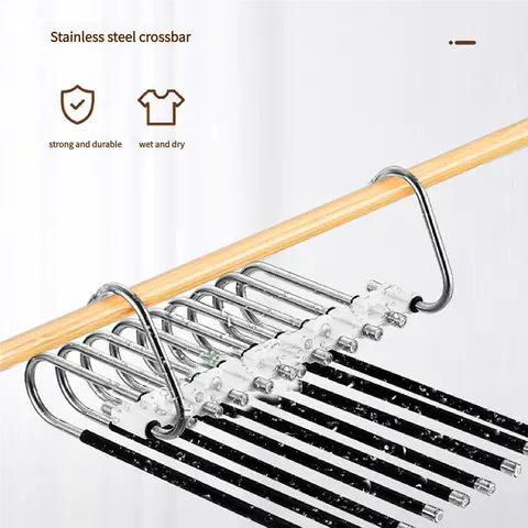 1pc Stainless Steel Clothes Hangers Space Saving Adjustable Non Slip Closet Organizers For Jean Hanger Trouser Storage Rack