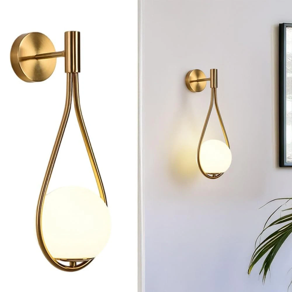 

Светодиодный настенный светильник для внутреннего освещения, настенный светильник с золотым глобусом, абажур из белого стекла, металлическое настенное бра для изголовья ресторана, гостиная без лампочки