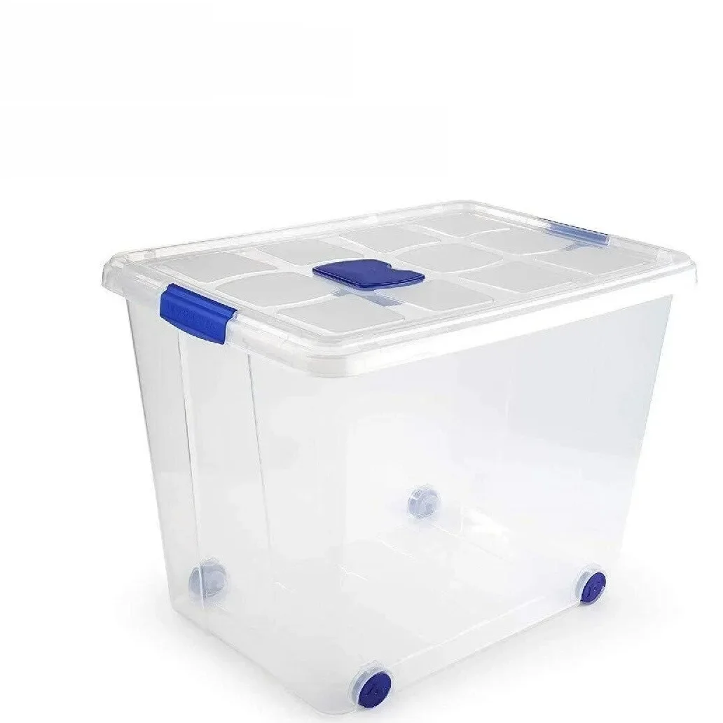 Caja de Plastico almacenamiento, tranparente 86 litros, con ruedas, N 8