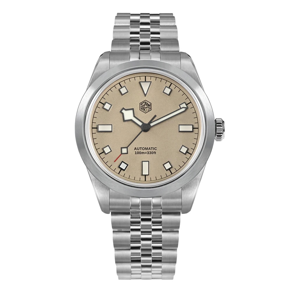 San Martin 38 mm Herren-Sportuhr, modisch, luxuriös, erkunden Klettern, automatisch, mechanisch, Saphirglas, wasserdicht, 5 Glieder, Armband BGW-9