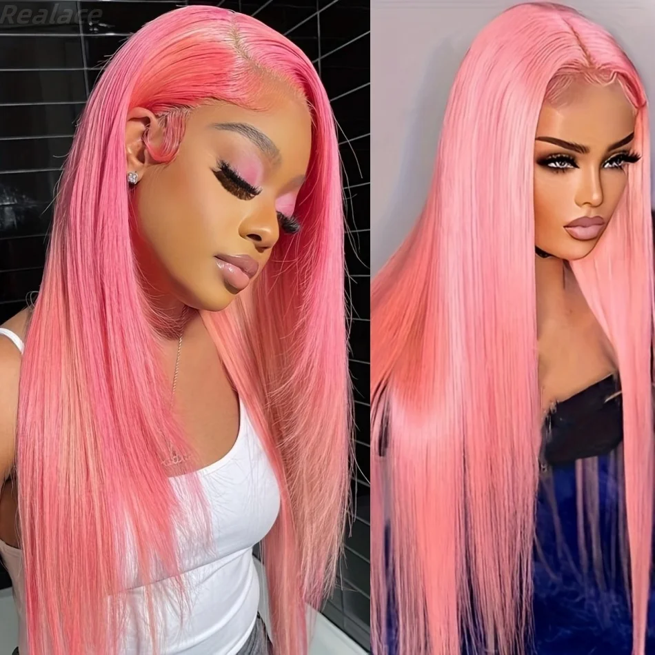 13x6 HD Lace Frontal Wig 100% Straight Pink Human Hair Wigs Transparent Cheap For Women Choice 30 40 Inch Brazilian on sale Wig