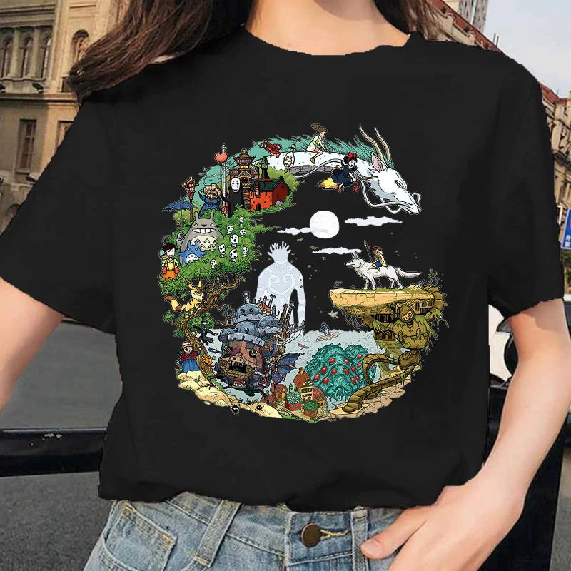 (Miniso) Hot Ghibli the Totoro Cotton T-shirt Y2k Tees Kid T-shirt Top Men Cotton T-shirt Top Summer Women T-Shirt Men Clothing