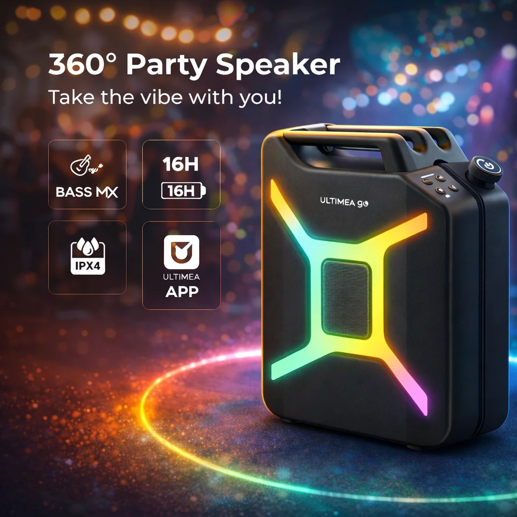 ULTIMEA 300W Tragbarer Kabelloser Partybox Karaoke-Lautsprecher, Bass-Boost, RGB, APP-Steuerung, IPX4, Leistungsstarke Outdoor-Party Bluetooth-Lautsprecher