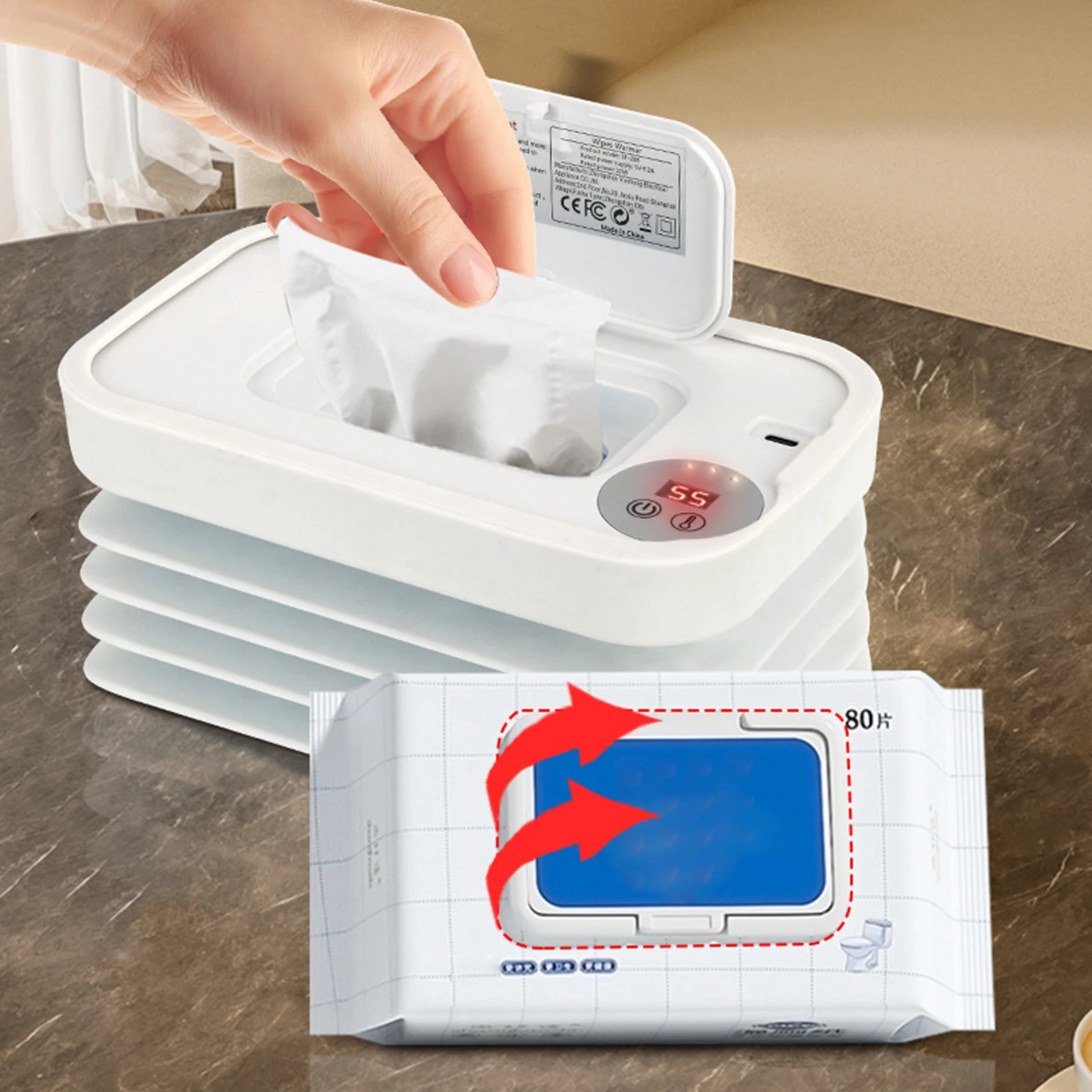 휴대용 USB 아기 물티슈 디스펜서, 차량, 가정, 침실용 지능형 온도 조절 기능 탑재