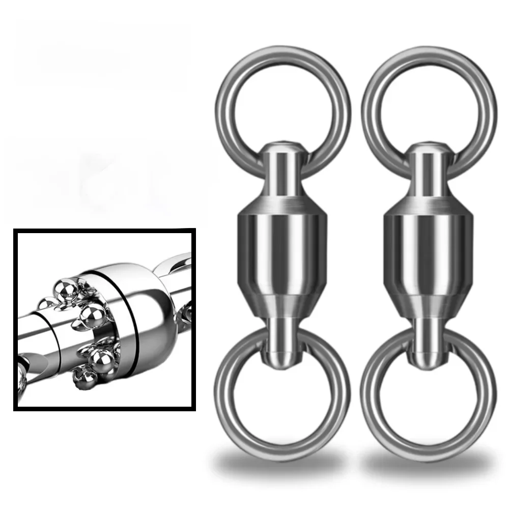 Connecteur de pêche en acier inoxydable, roulement à billes, anneaux solides pivotants pour la pêche à la traîne, outils de leurre, eau de mer et eau douce, 10 pièces